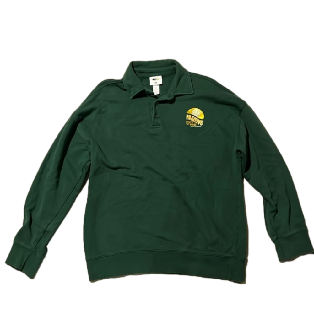green H&M x Smileys collaboration green quarter zip